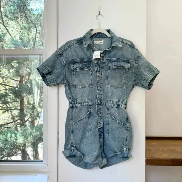 NWT Free People We The Free Marci Denim One Piece Romper Jeans Shortalls Blue - Picture 5 of 10